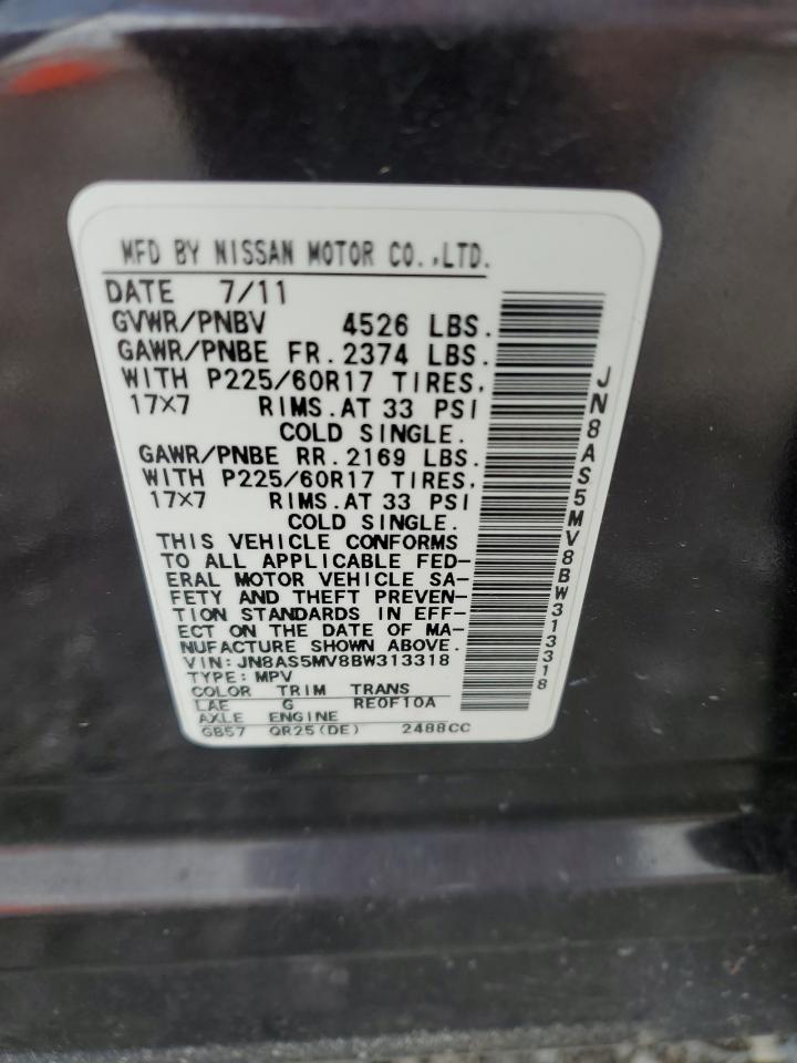 2011 Nissan Rogue S VIN: JN8AS5MV8BW313318 Lot: 67904854