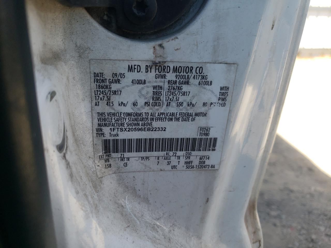 1FTSX20596EB22332 2006 Ford F250 Super Duty