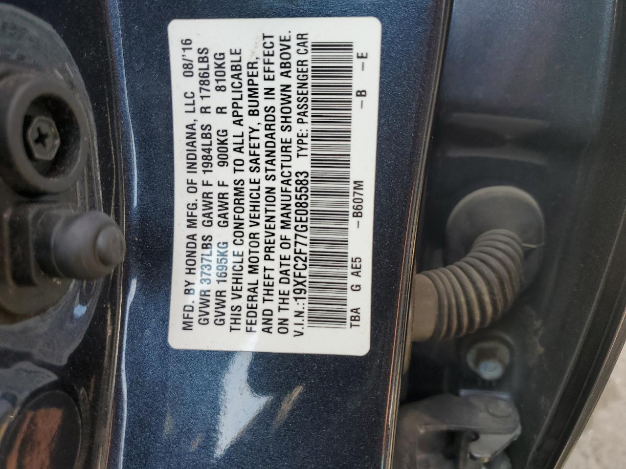 19XFC2F77GE085583 2016 Honda Civic Ex