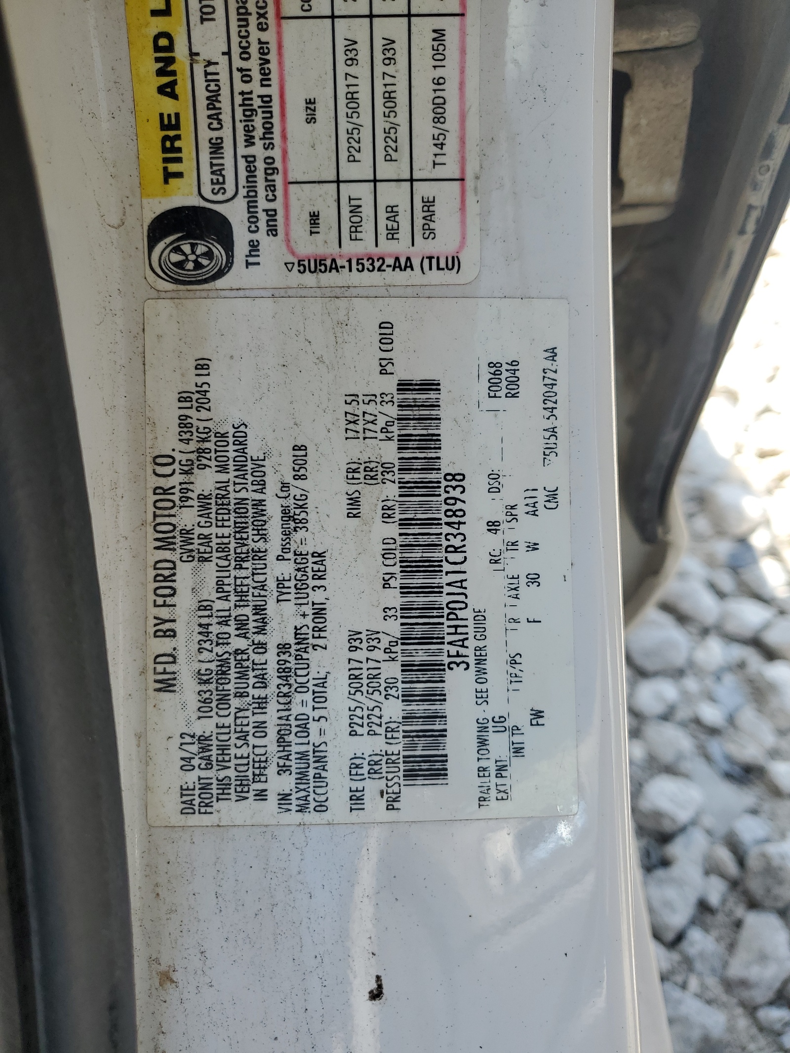 3FAHP0JA1CR348938 2012 Ford Fusion Sel