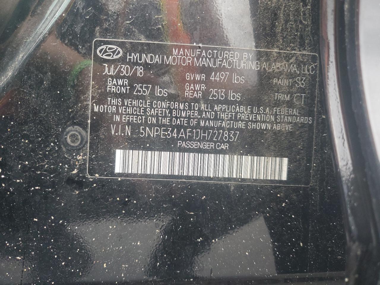 2018 Hyundai Sonata Sport VIN: 5NPE34AF1JH727837 Lot: 65261274