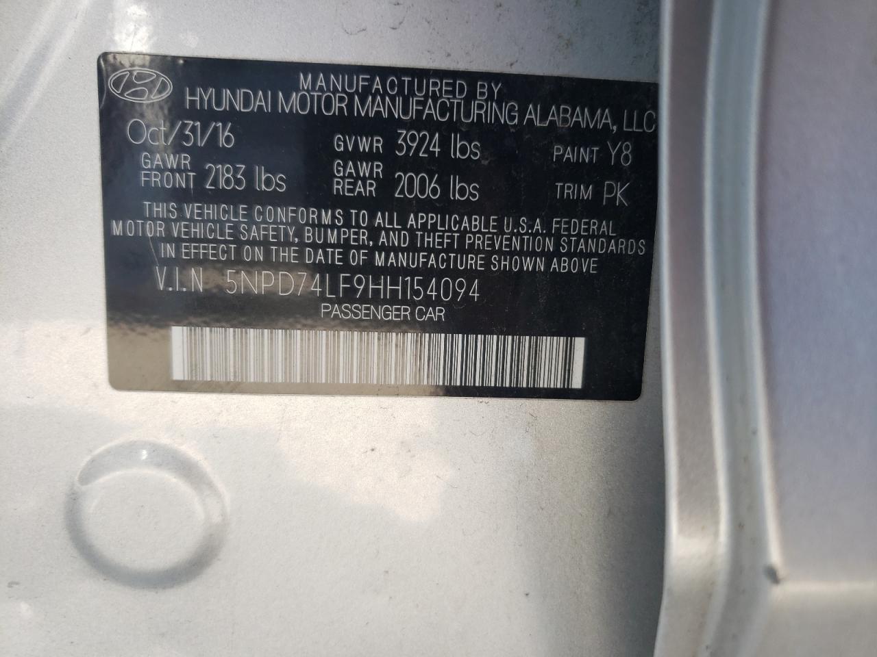 2017 Hyundai Elantra Se VIN: 5NPD74LF9HH154094 Lot: 66783974