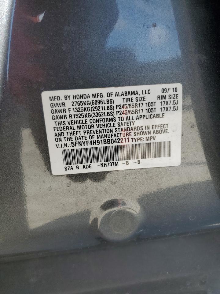 2011 Honda Pilot Touring VIN: 5FNYF4H91BB042211 Lot: 66540674