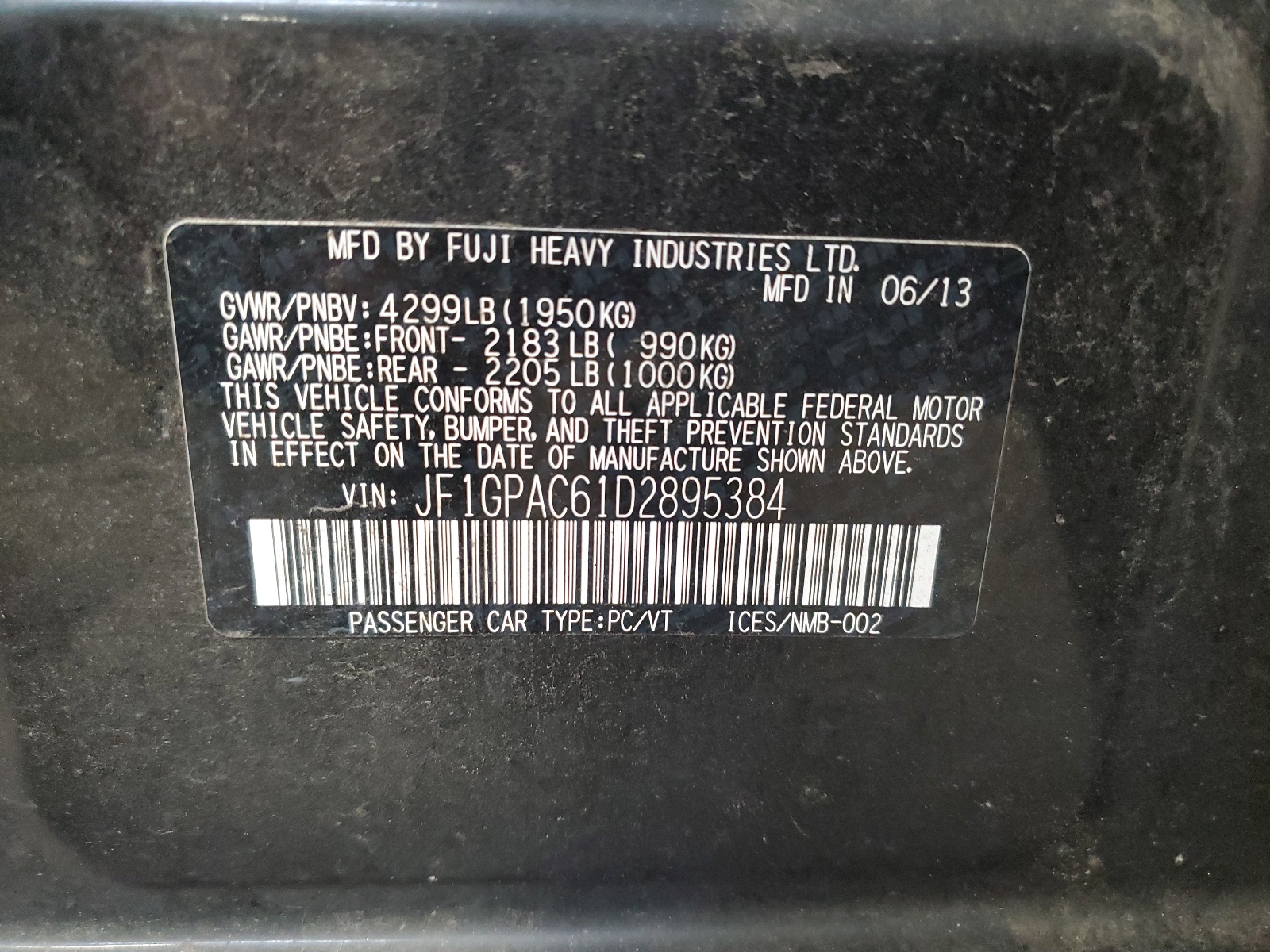 JF1GPAC61D2895384 2013 Subaru Impreza Premium