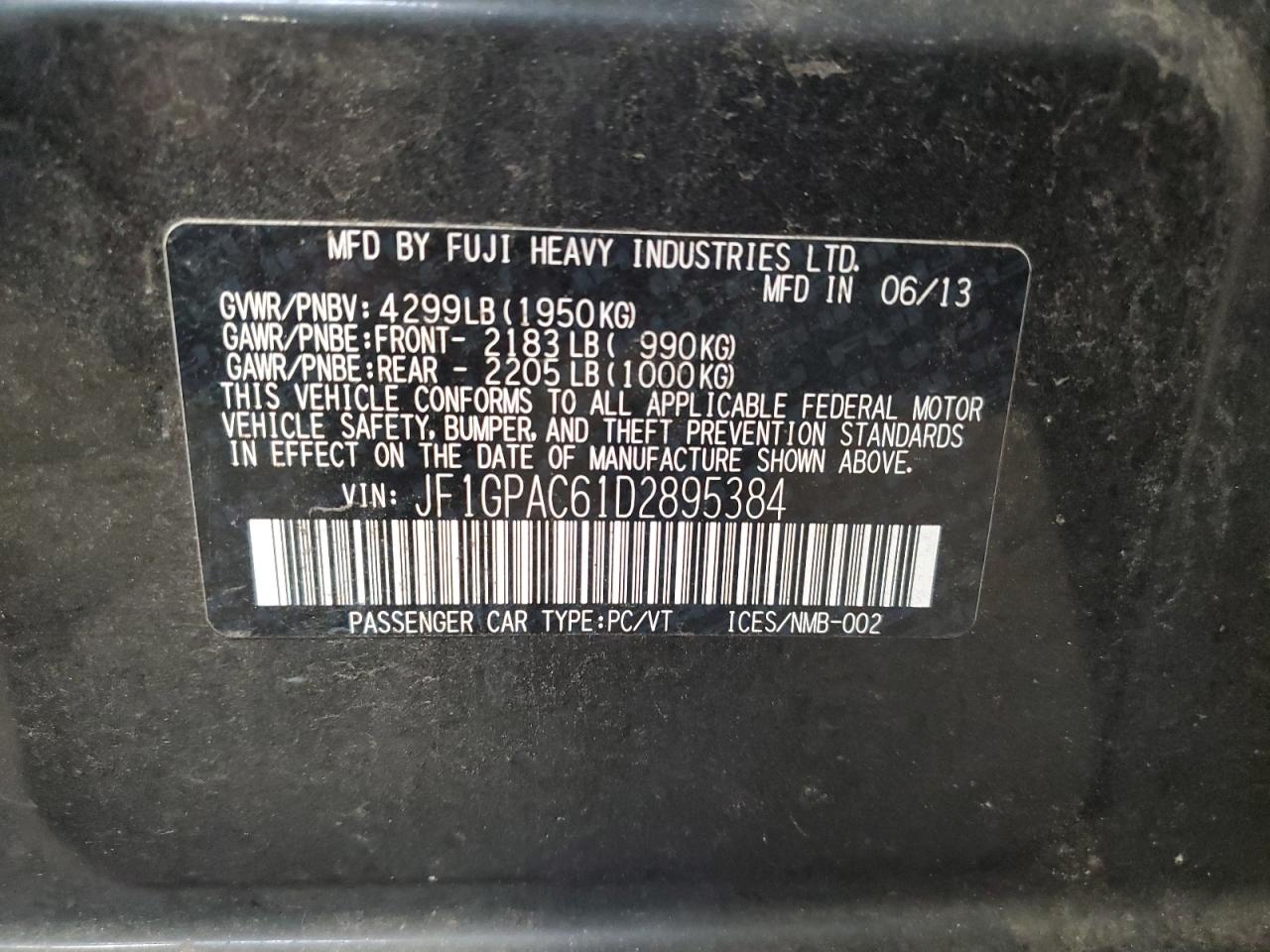 2013 Subaru Impreza Premium VIN: JF1GPAC61D2895384 Lot: 67335424