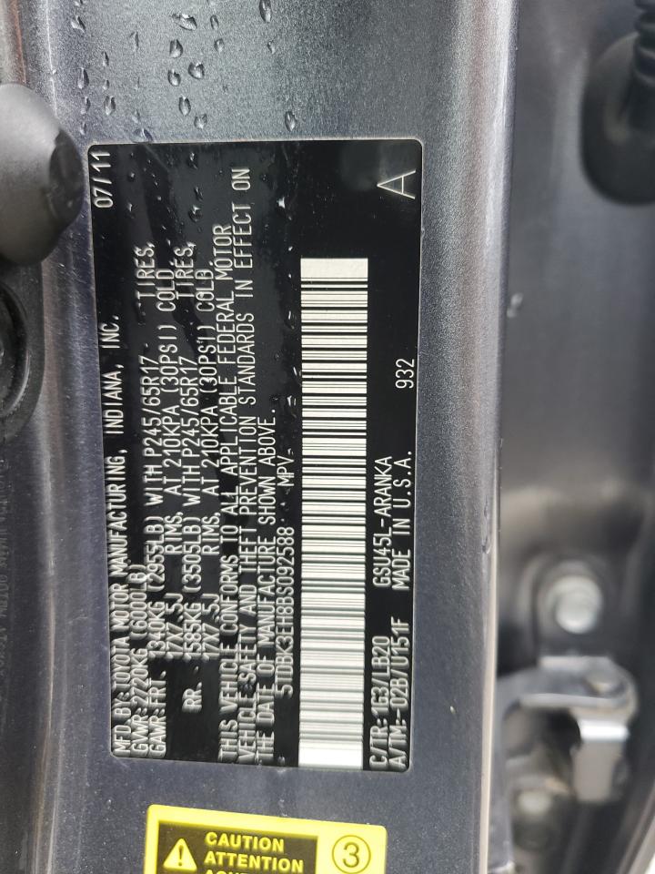 2011 Toyota Highlander Base VIN: 5TDBK3EH8BS092588 Lot: 65582594