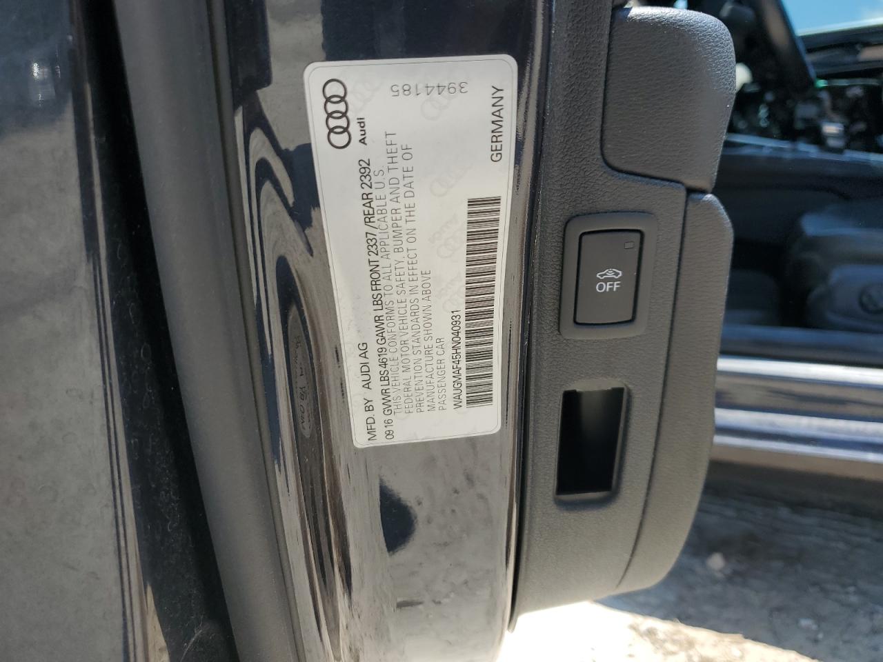 2017 Audi A4 Ultra Premium VIN: WAUGMAF45HN040931 Lot: 65830994