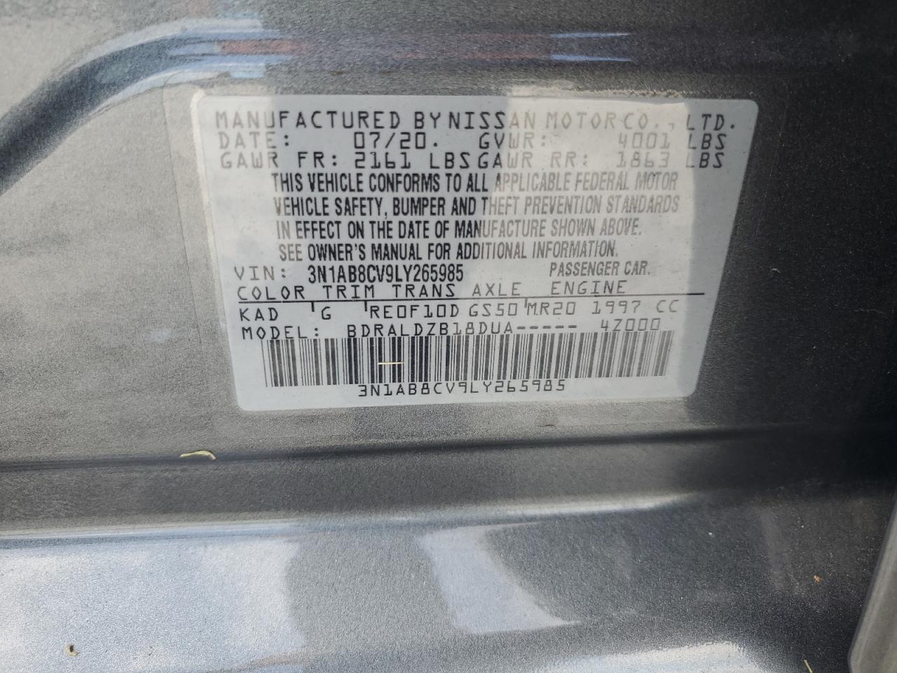 3N1AB8CV9LY265985 2020 Nissan Sentra Sv