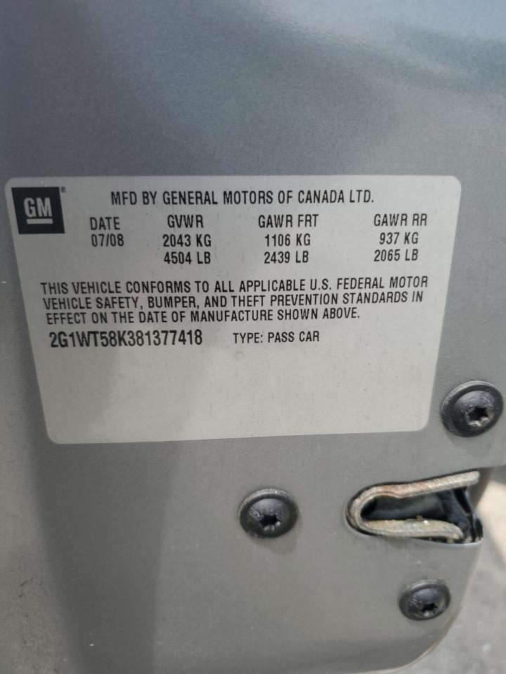 2008 Chevrolet Impala Lt VIN: 2G1WT58K381377418 Lot: 66734894