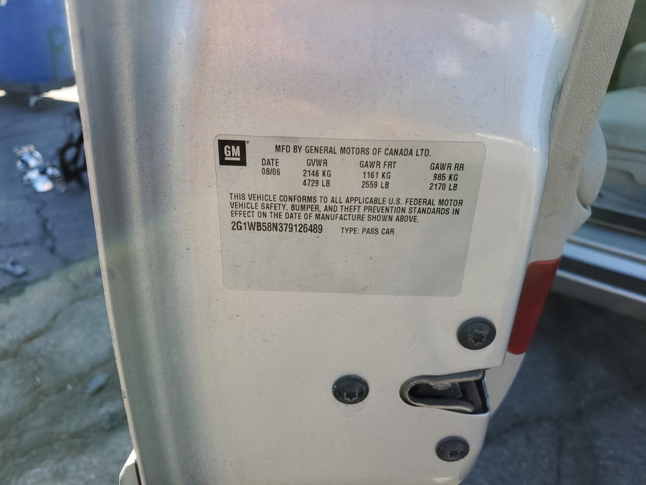 2007 Chevrolet Impala Ls VIN: 2G1WB58N379126489 Lot: 67600664