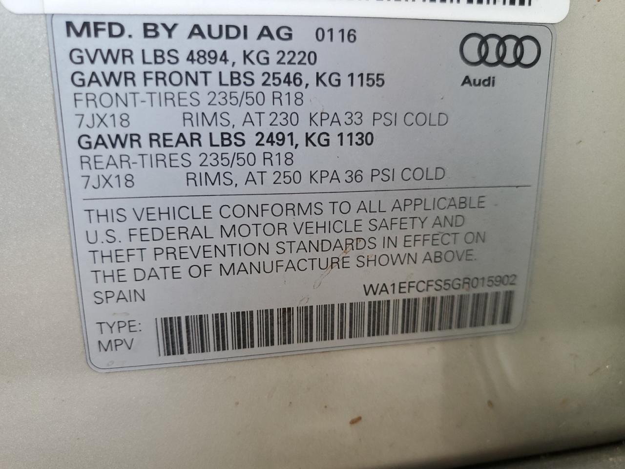 WA1EFCFS5GR015902 2016 Audi Q3 Premium Plus