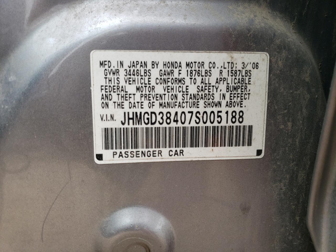 2007 Honda Fit VIN: JHMGD38407S005188 Lot: 66024814