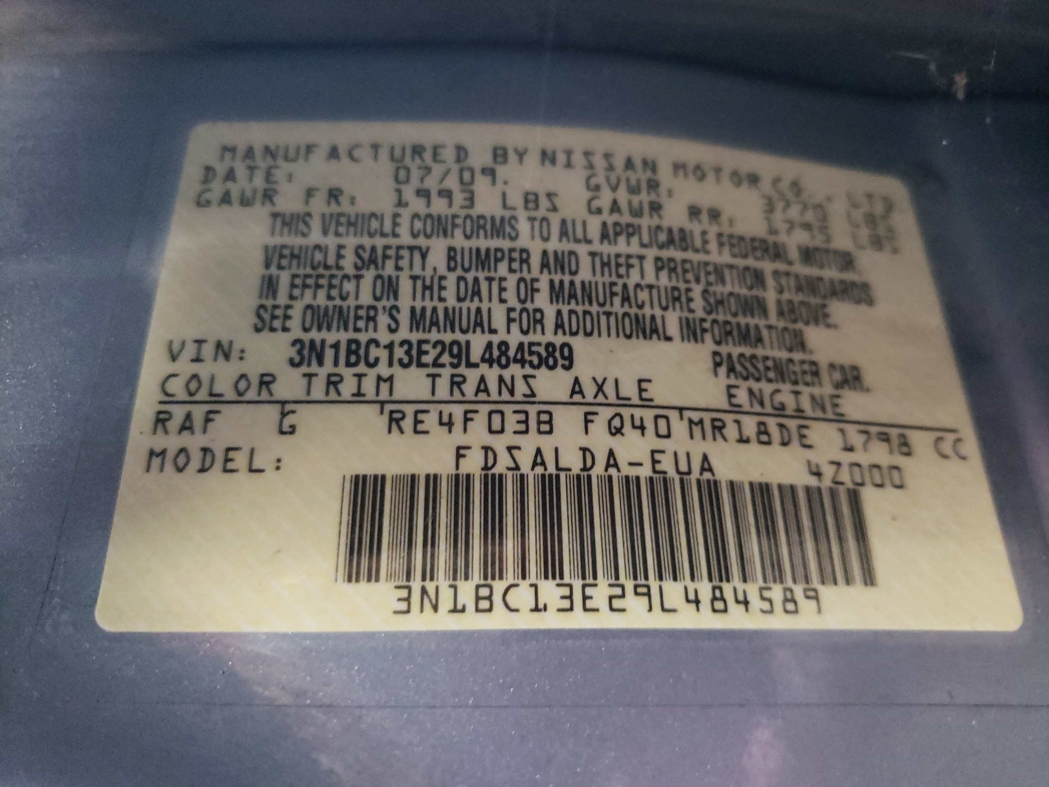 3N1BC13E29L484589 2009 Nissan Versa S