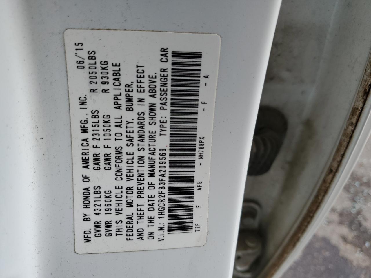 1HGCR2F83FA209569 2015 Honda Accord Exl