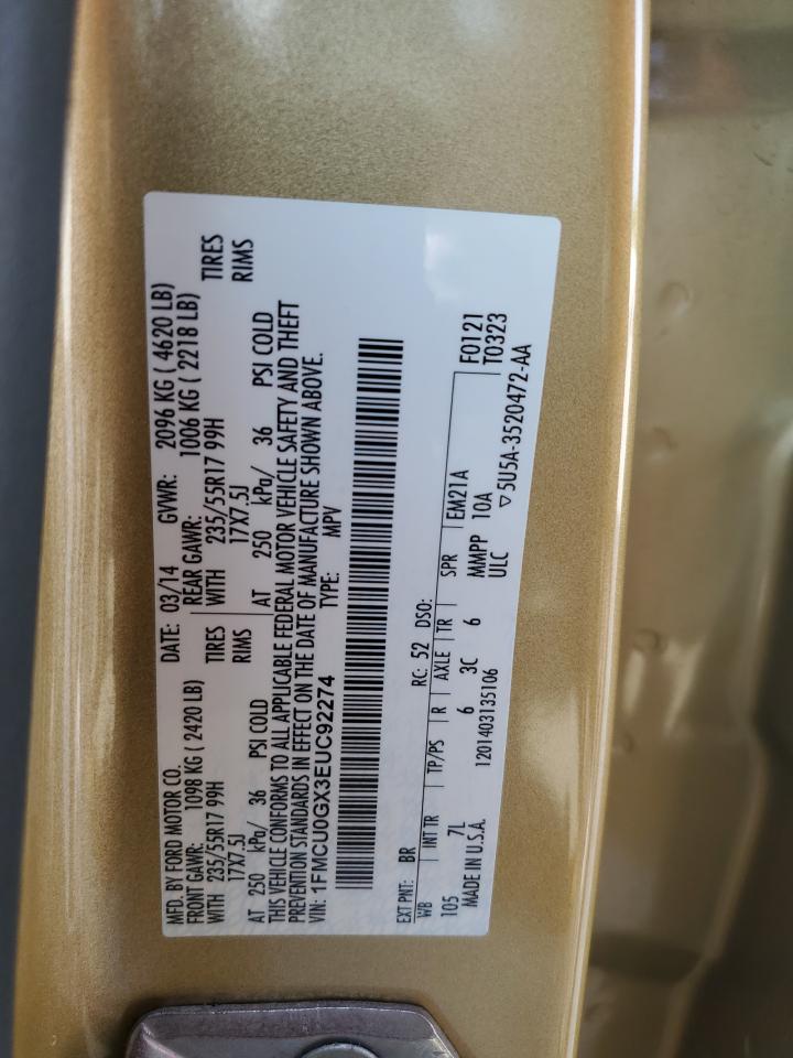 2014 Ford Escape Se VIN: 1FMCU0GX3EUC92274 Lot: 67399564