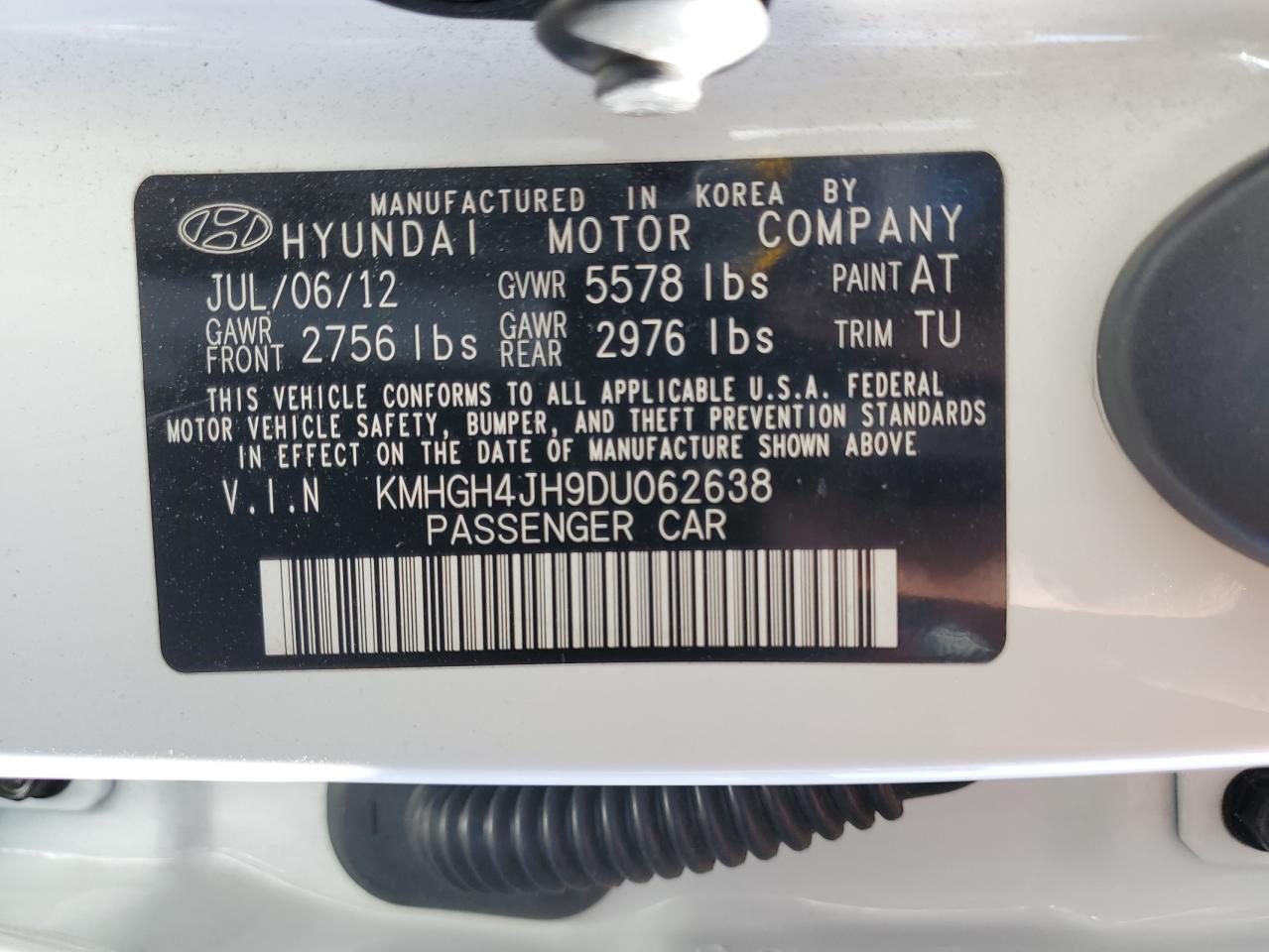 VIN KMHGH4JH9DU062638 2013 HYUNDAI EQUUS no.13