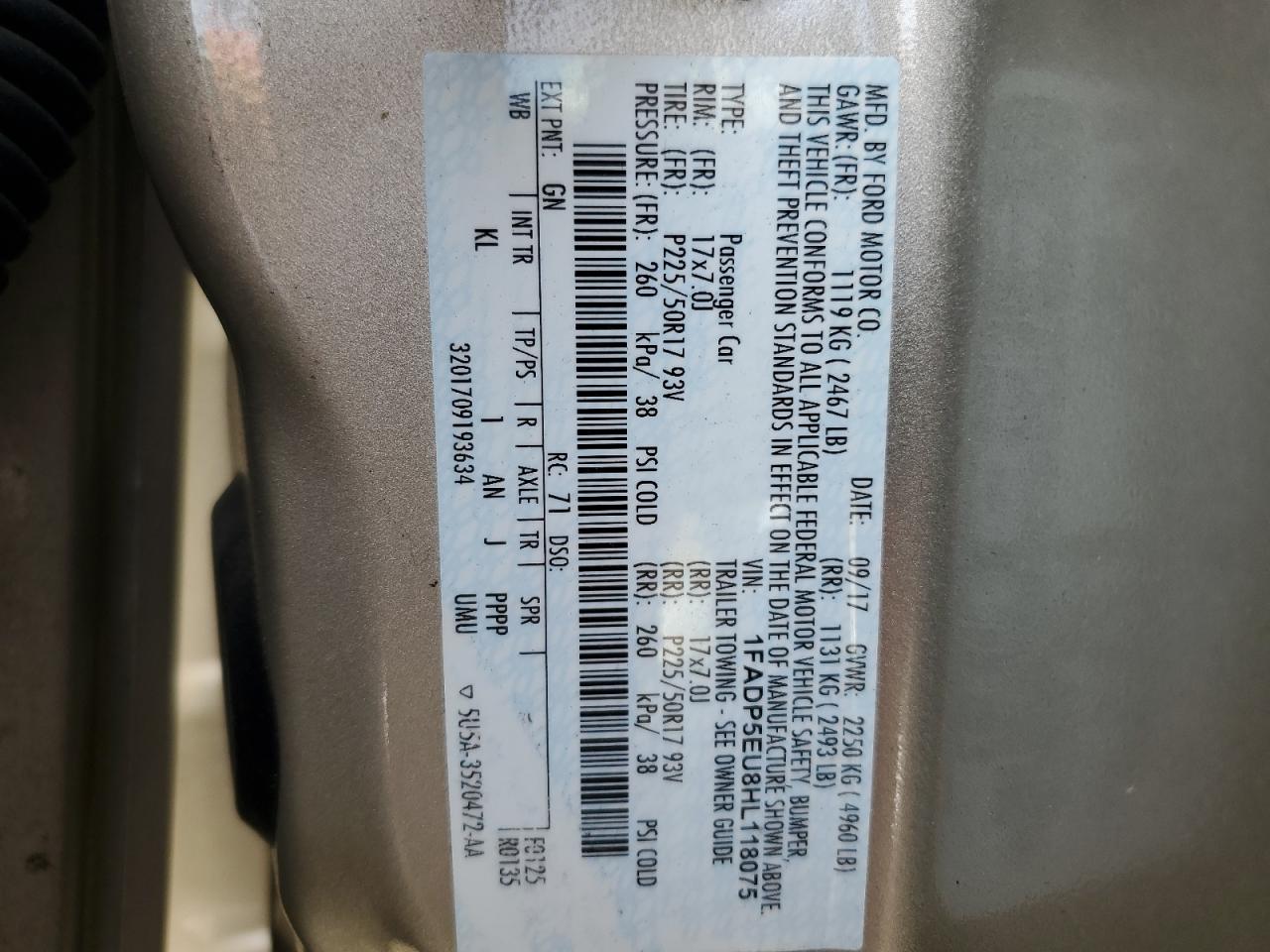 2017 Ford C-Max Se VIN: 1FADP5EU8HL118075 Lot: 66524624