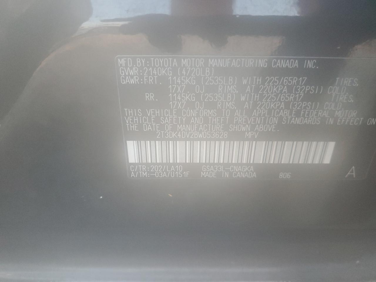 2011 Toyota Rav4 Limited VIN: 2T3DK4DV2BW053628 Lot: 67501714