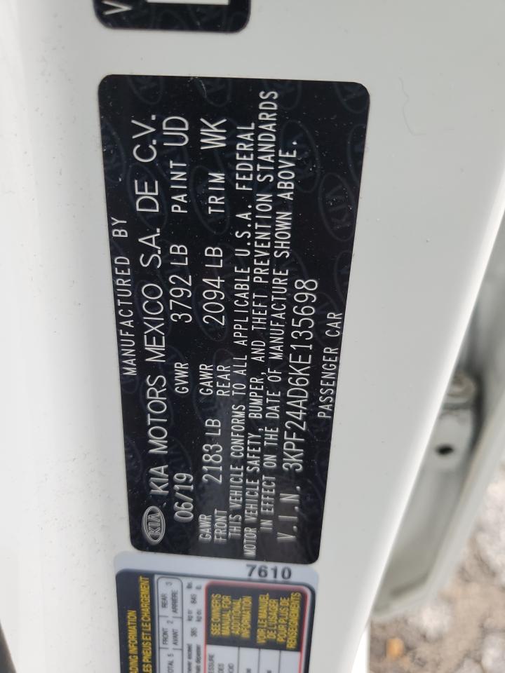 2019 Kia Forte Fe VIN: 3KPF24AD6KE135698 Lot: 66020504