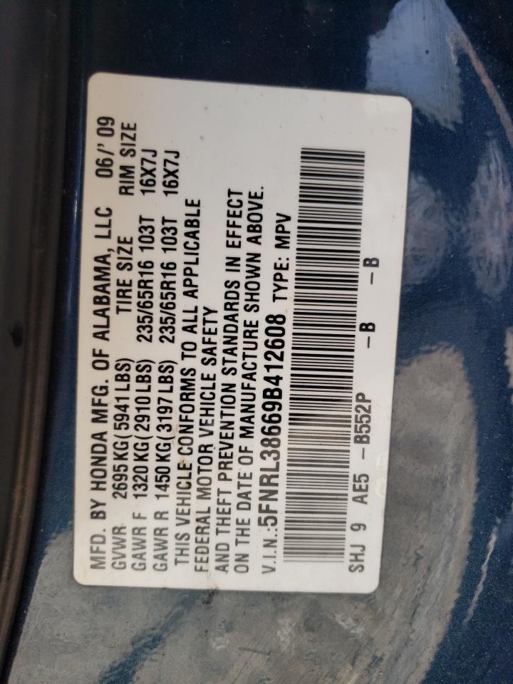 5FNRL38669B412608 2009 Honda Odyssey Exl