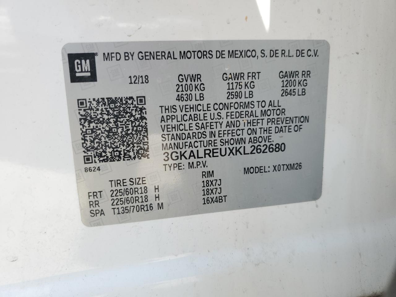 3GKALREUXKL262680 2019 GMC Terrain Slt