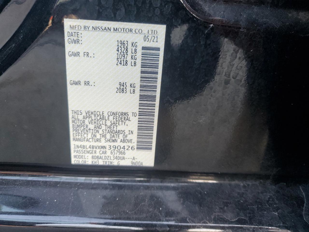 2021 Nissan Altima S VIN: 1N4BL4BVXMN390426 Lot: 66154724