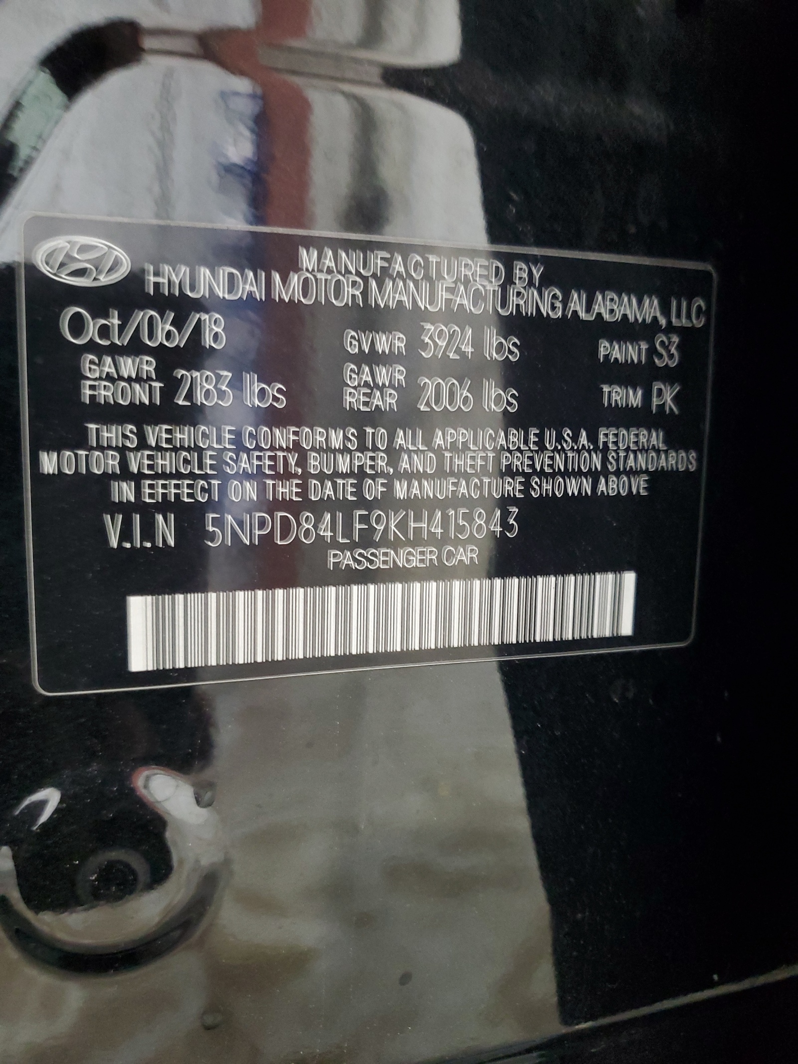 5NPD84LF9KH415843 2019 Hyundai Elantra Sel