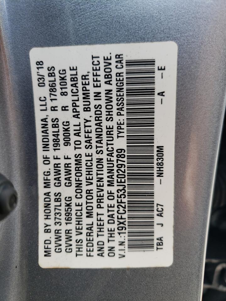 19XFC2F53JE029789 2018 Honda Civic Lx