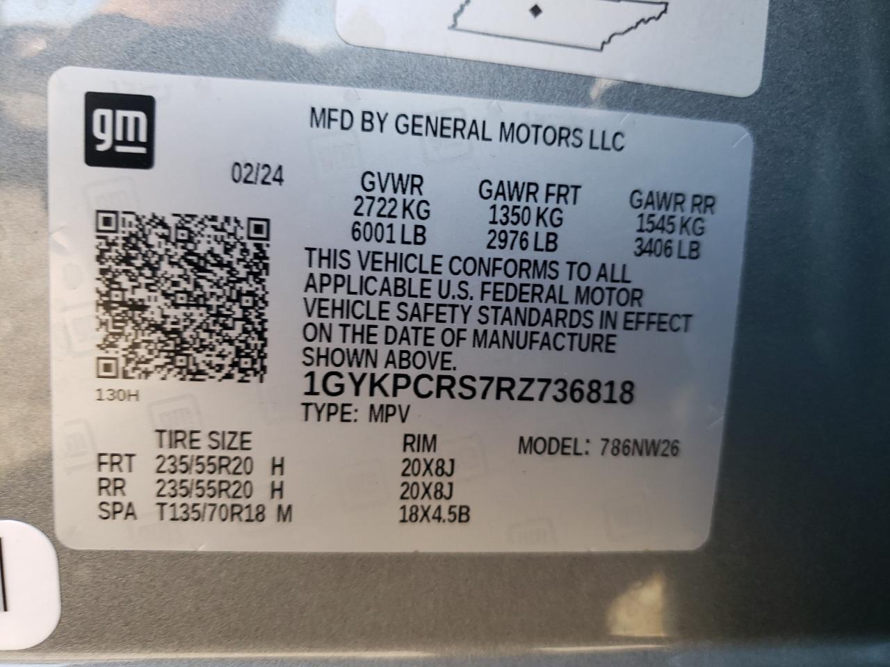 1GYKPCRS7RZ736818 2024 Cadillac Xt6 Premium Luxury