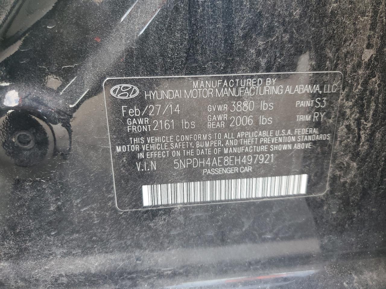 2014 Hyundai Elantra Se VIN: 5NPDH4AE8EH497921 Lot: 68087474