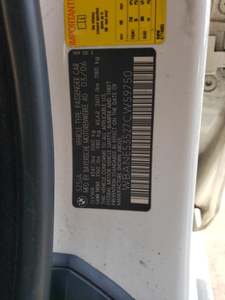 2007 BMW 525 I VIN: WBANE53527CW59750 Lot: 66179744