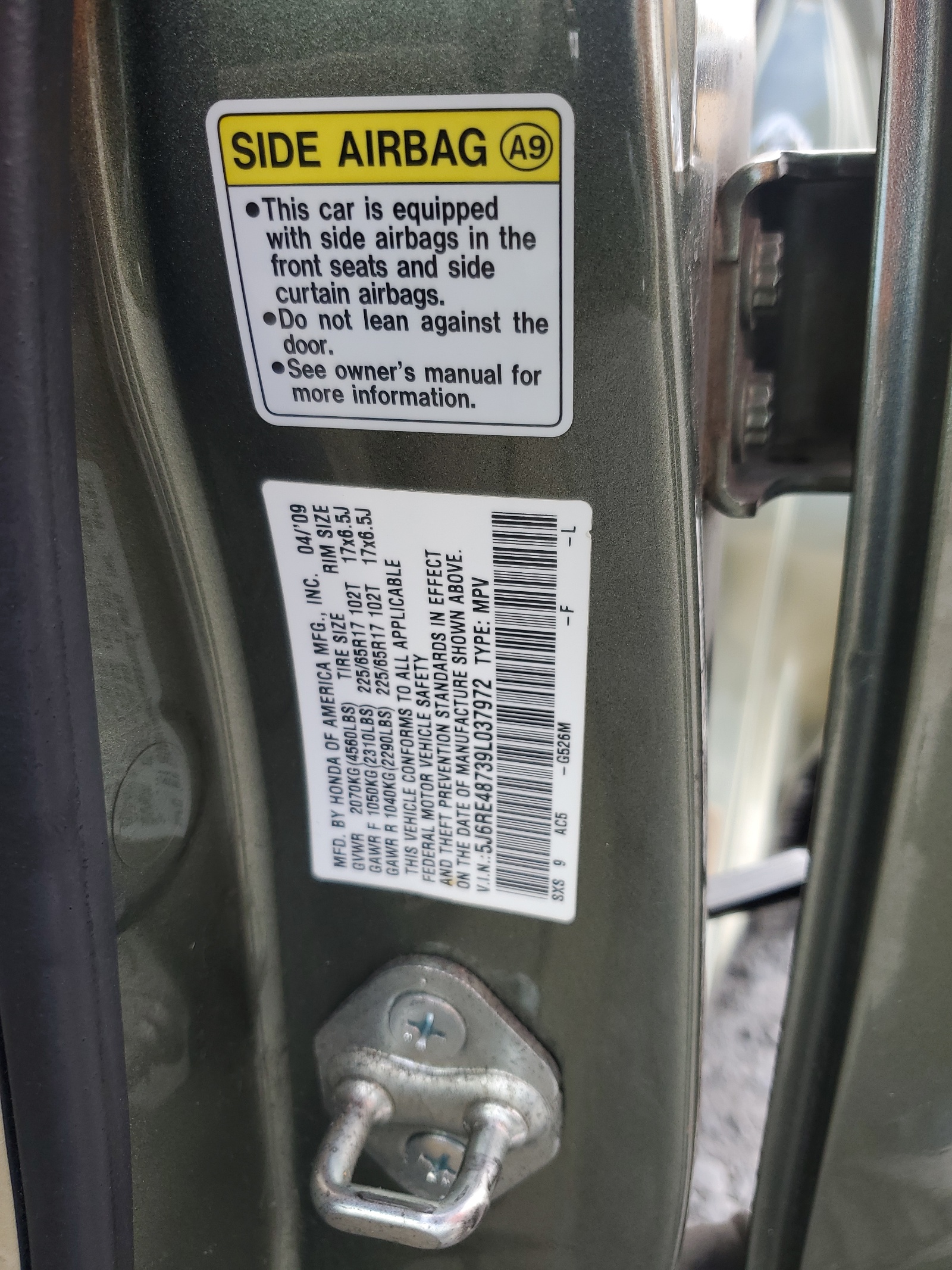 5J6RE48739L037972 2009 Honda Cr-V Exl