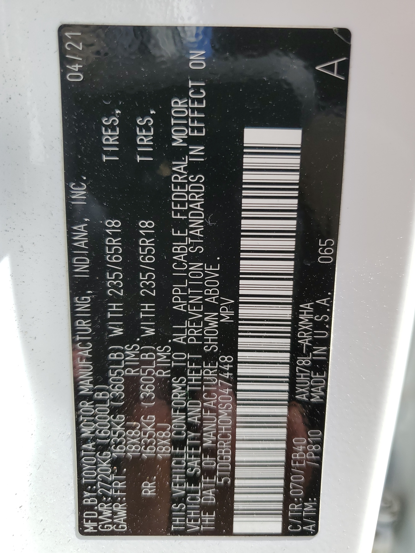 5TDGBRCH0MS047448 2021 Toyota Highlander Hybrid Xle