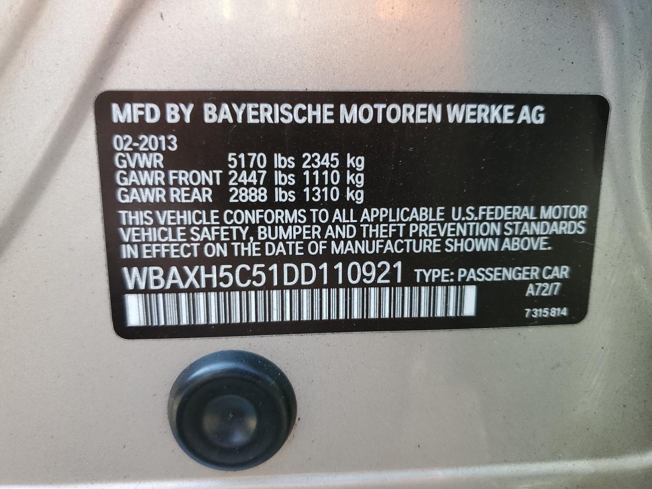 WBAXH5C51DD110921 2013 BMW 528 Xi