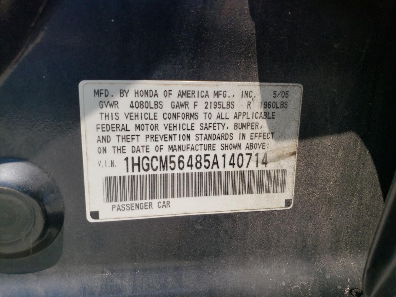 1HGCM56485A140714 2005 Honda Accord Lx