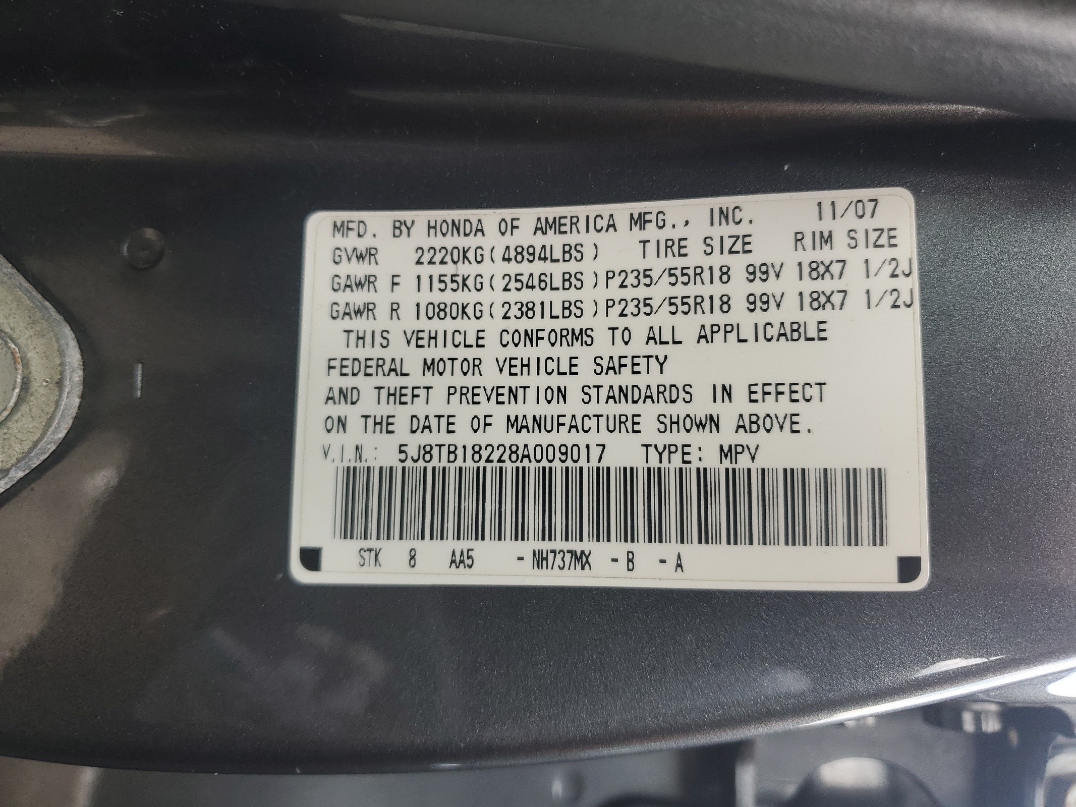 5J8TB18228A009017 2008 Acura Rdx