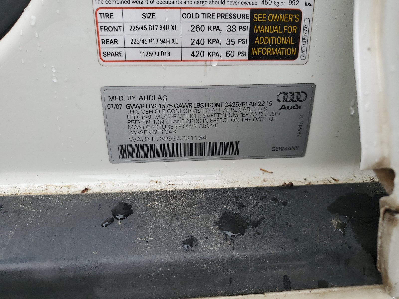 WAUNF78P58A031164 2008 Audi A3 2.0 Premium