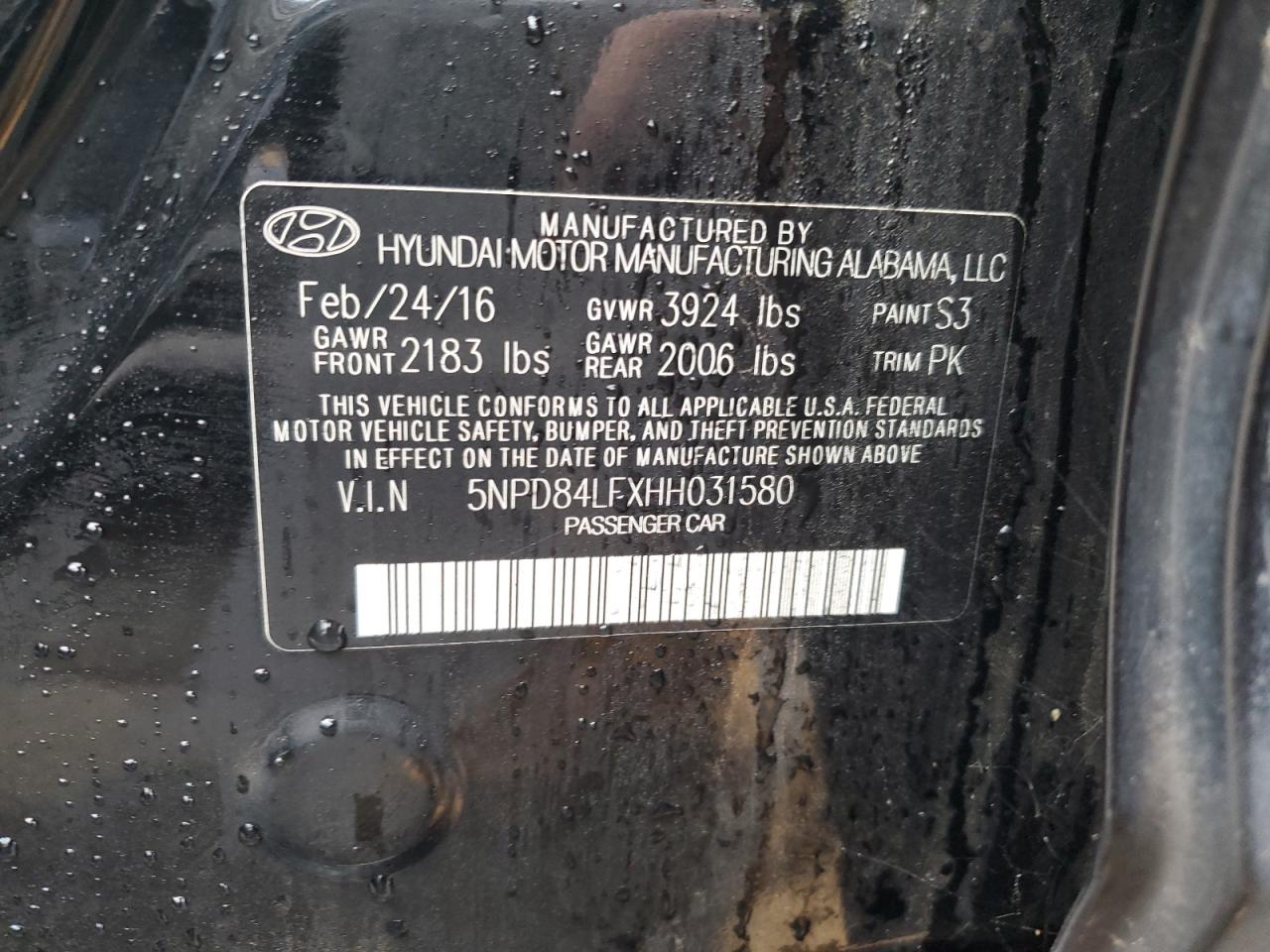 2017 Hyundai Elantra Se VIN: 5NPD84LFXHH031580 Lot: 62615904