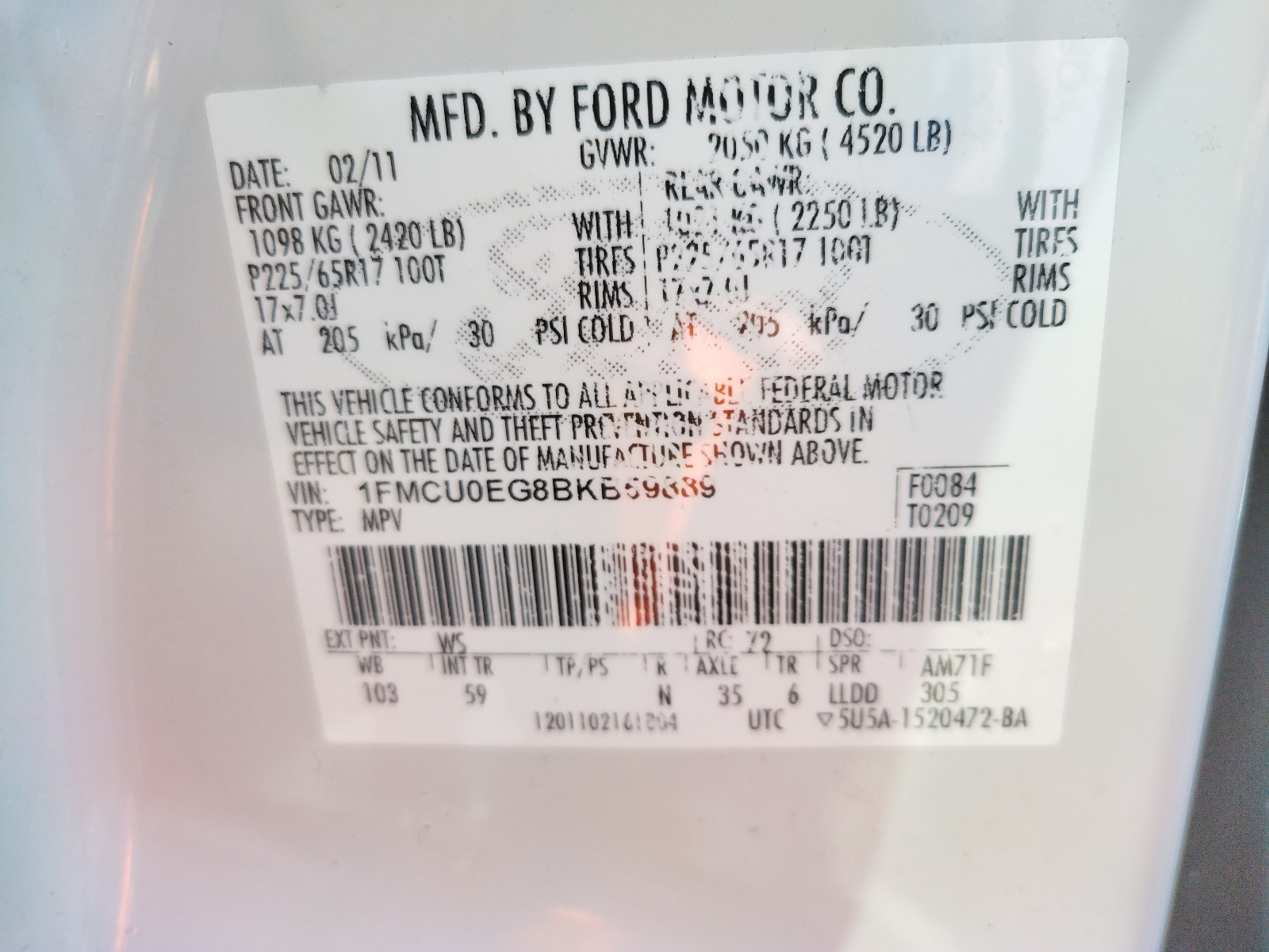 1FMCU0EG8BKB59889 2011 Ford Escape Limited