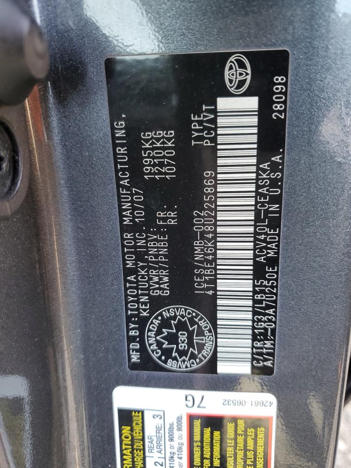 4T1BE46K48U225869 2008 Toyota Camry Ce