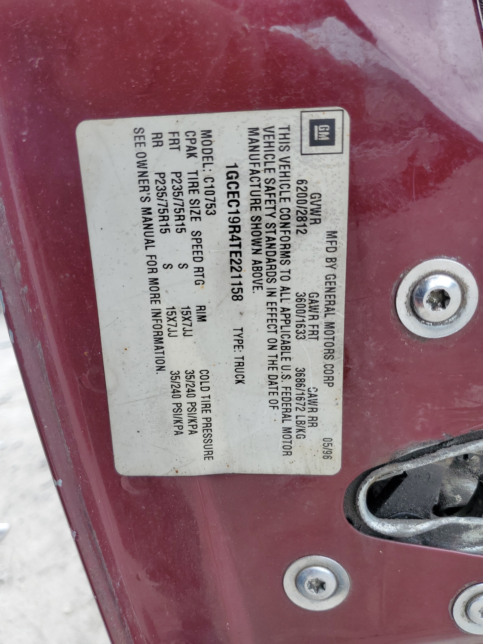 1GCEC19R4TE221158 1996 Chevrolet Gmt-400 C1500