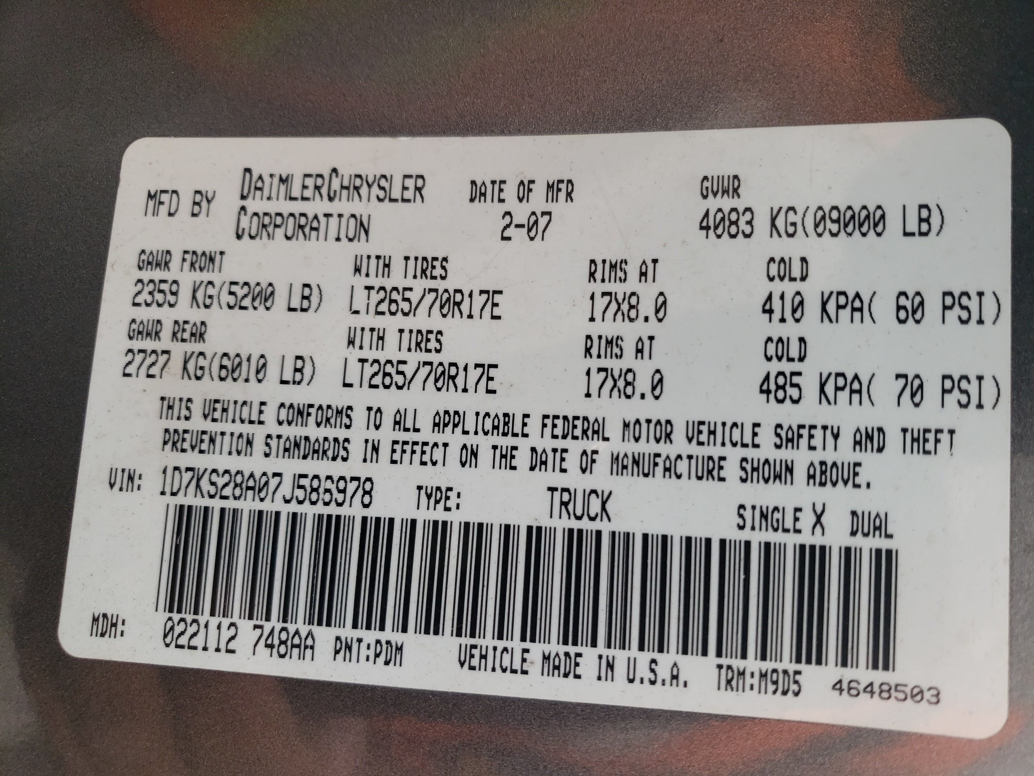 1D7KS28A07J586978 2007 Dodge Ram 2500 St