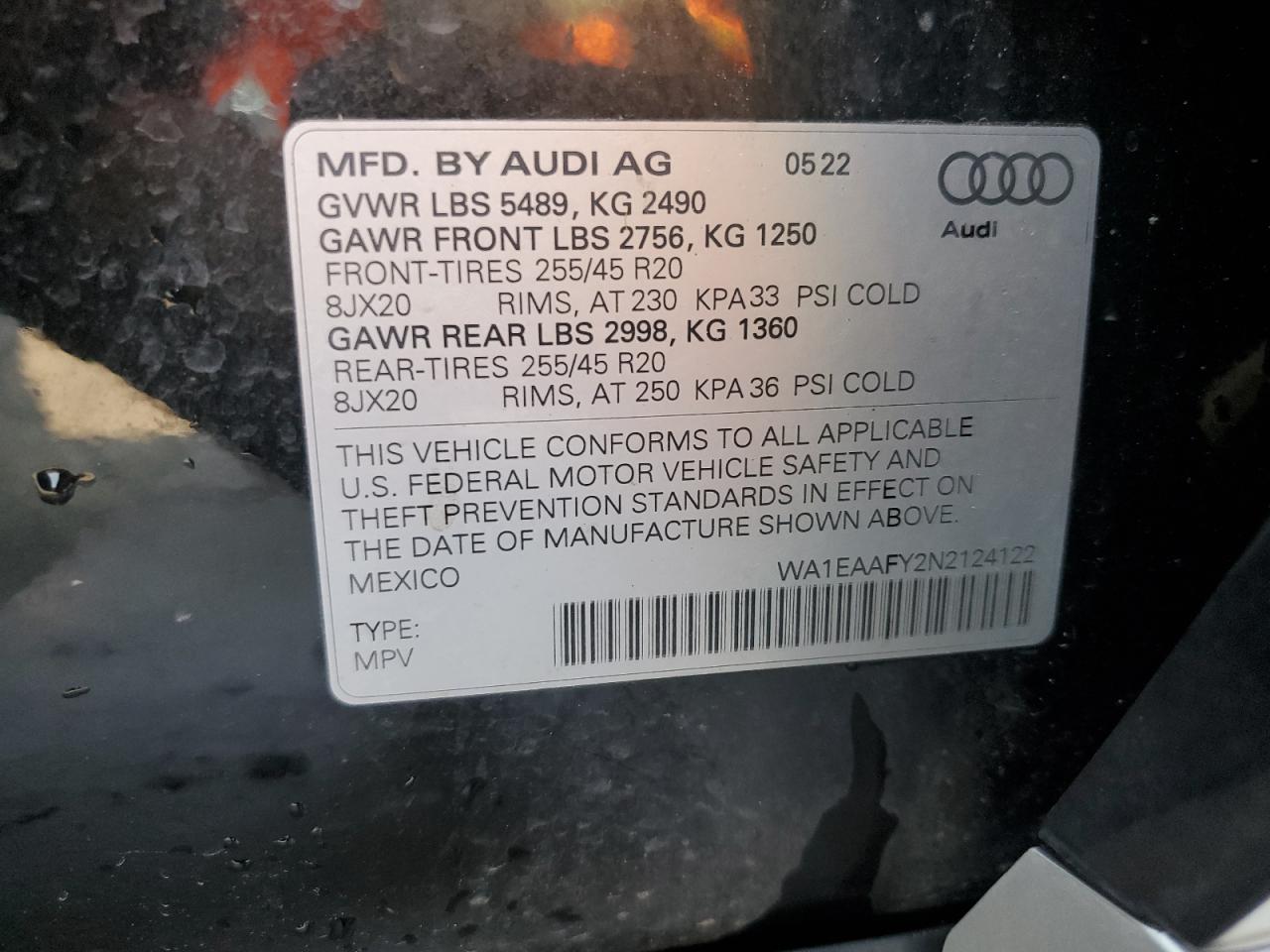 WA1EAAFY2N2124122 Audi Q5 PREMIUM 14