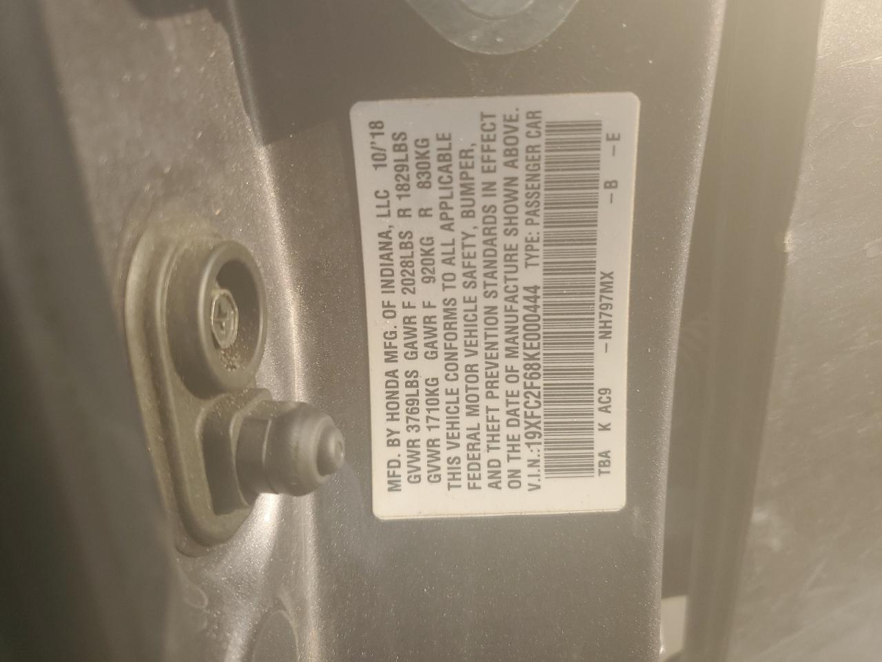 2019 Honda Civic Lx VIN: 19XFC2F68KE000444 Lot: 66247444