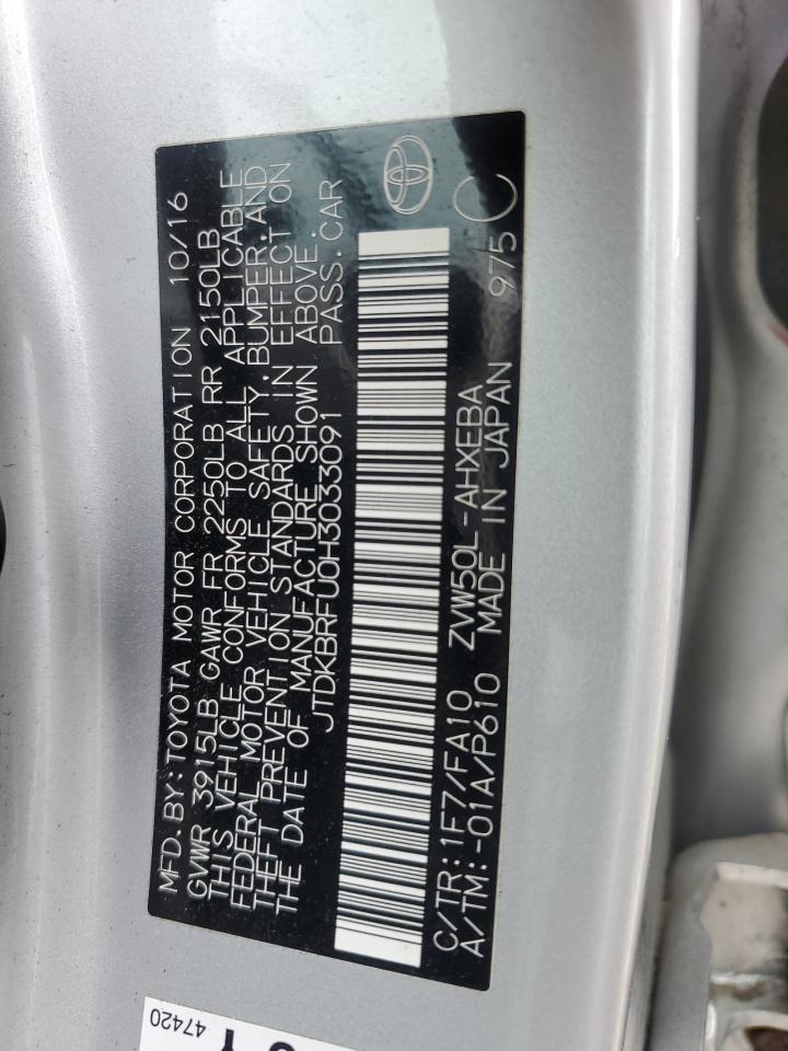 2017 Toyota Prius VIN: JTDKBRFU0H3033091 Lot: 66900034