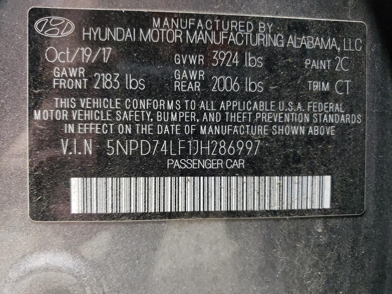 2018 Hyundai Elantra Se VIN: 5NPD74LF1JH286997 Lot: 67184284