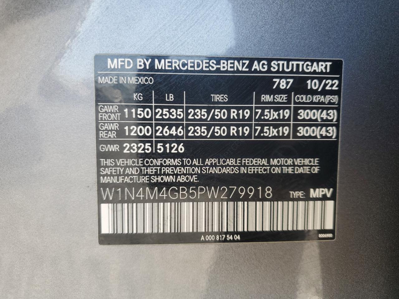 W1N4M4GB5PW279918 2023 Mercedes-Benz Glb 250