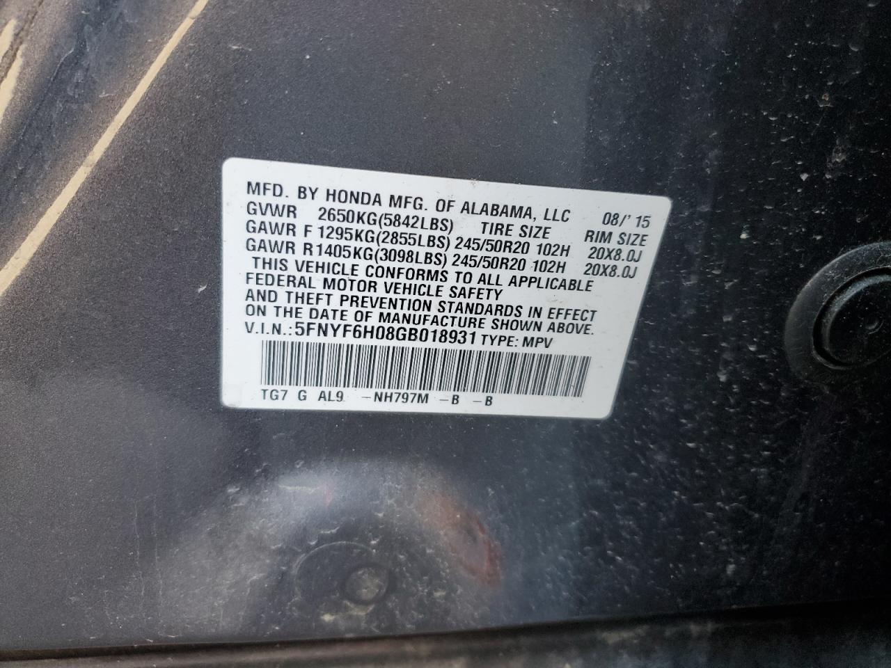 5FNYF6H08GB018931 2016 HONDA PILOT - Image 15