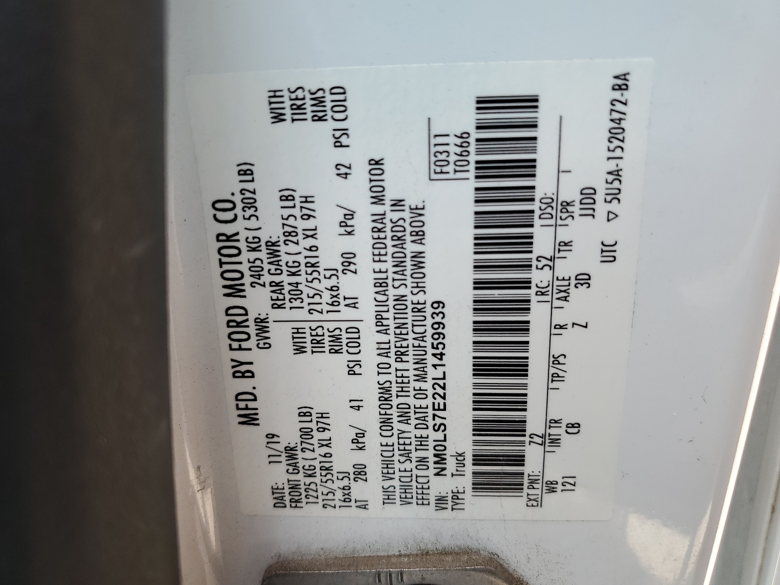 NM0LS7E22L1459939 2020 Ford Transit Connect Xl