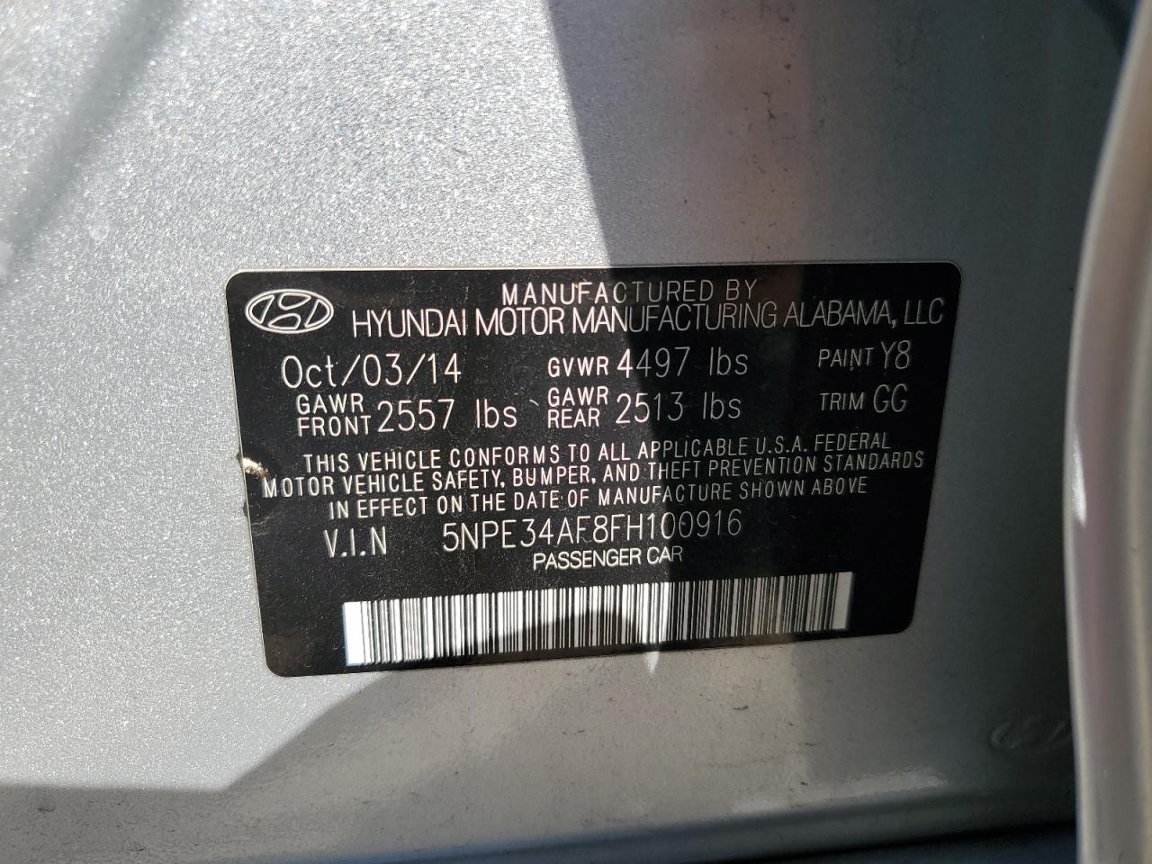 VIN 5NPE34AF8FH100916 2015 HYUNDAI SONATA no.12